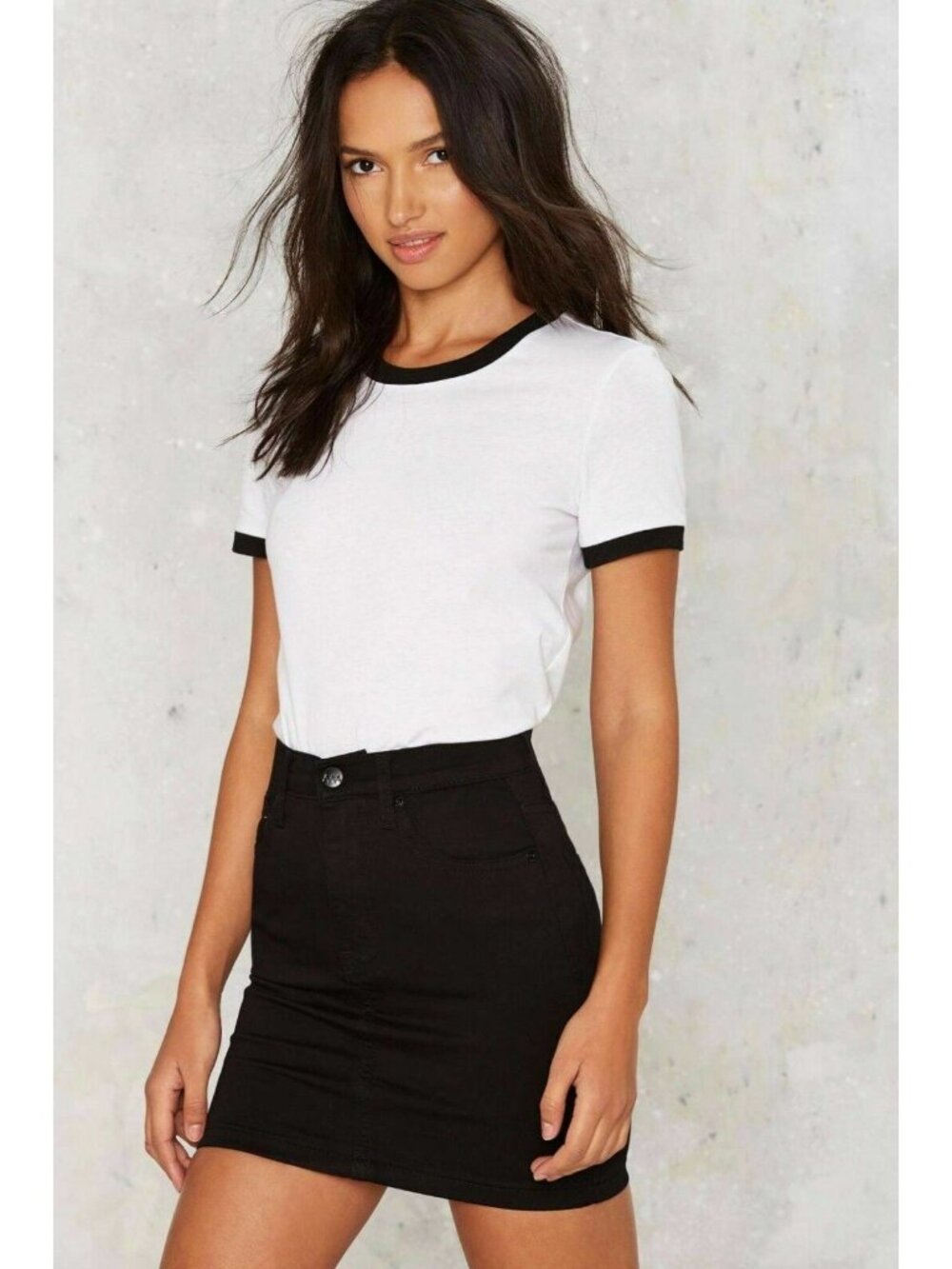 Nasty Gal Hip Tease Black Denim Mini Skirt High Waist Size 29 NWT